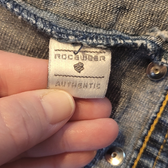 Rocawear Girls Cropped, Studs & Patches Motorcycle Jean Jacket - Picture 7 of 15